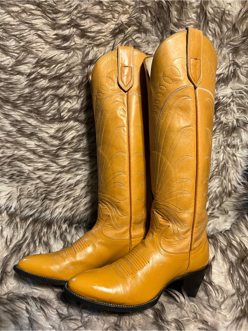 Tony Lama BLK Label women 17in Tall Western Boots in Mustard tone, Sz 5.5 B - Picture 6 of 13